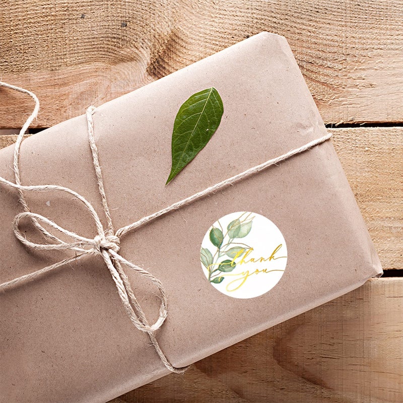 Gooji Thank You Stickers â€“ 500Pcs Roll Greenery Gold Foil Thank You Stamp â€“ 1.5 Inch Thank You Stickers for Packaging â€“ 4 Designs â€“ Ideal for Wedding and Party Favors, Envelopes, Boutiques - Image 5